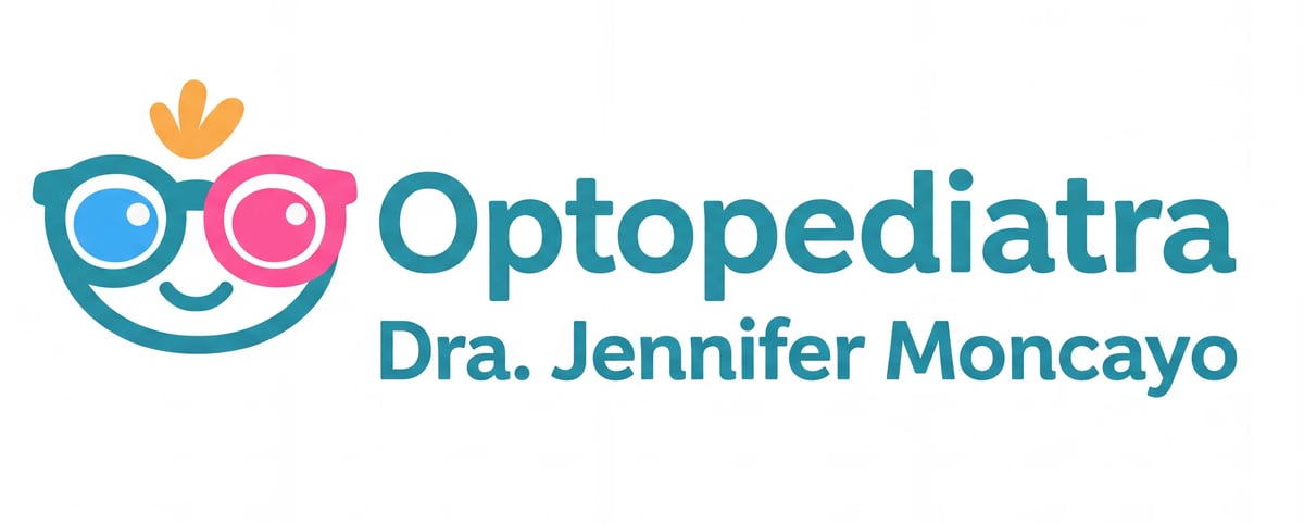 Optopediatra — Dra. Jennifer Moncayo, logotipo de la optómetra pediatra con una carita sonriente y gafas